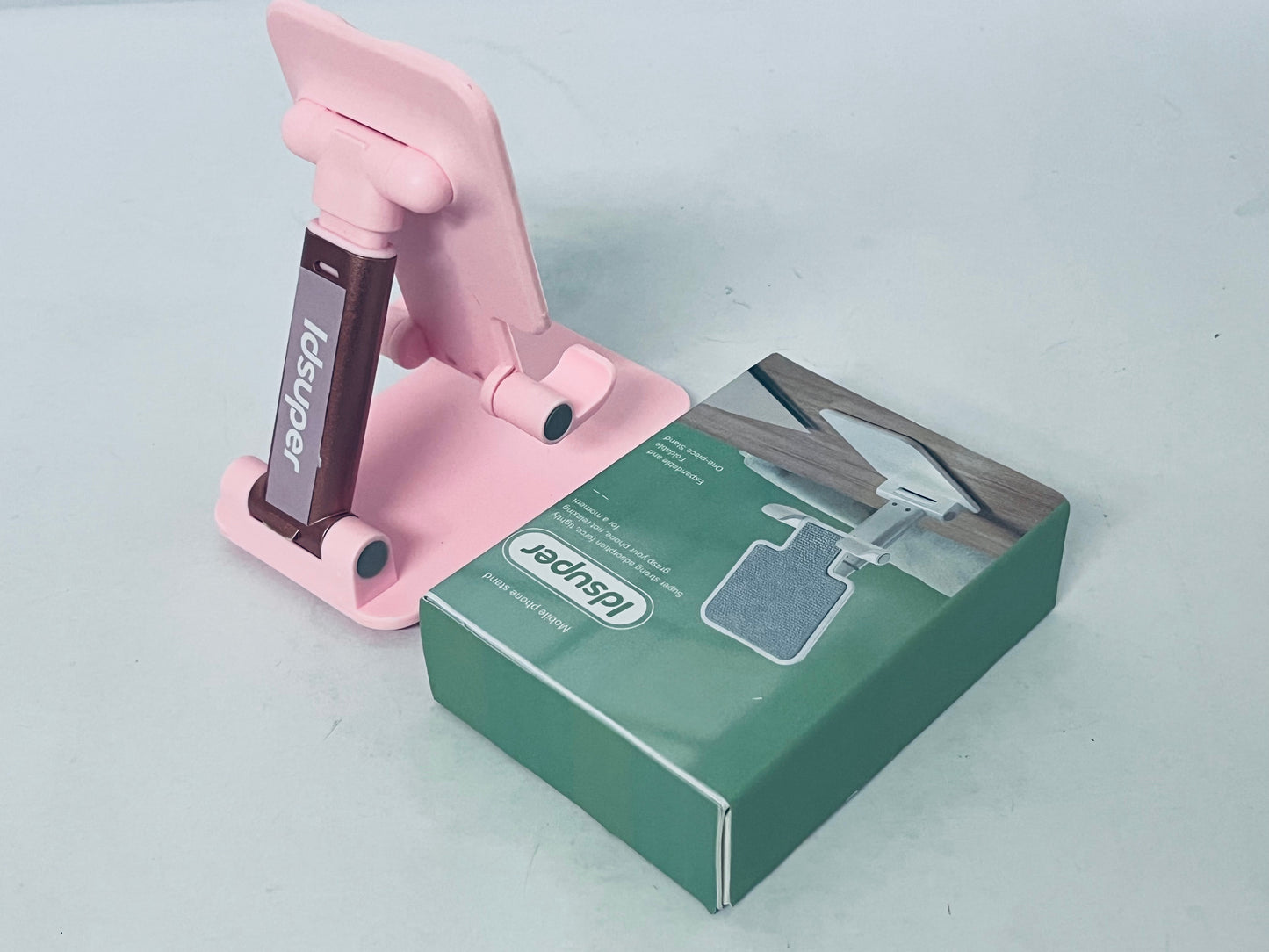 Idsuper Phone Stand, Angle Height Adjustable Cell Phone Holder with Silicon Pad for Desk Fully Forldable Mobile Phone Holder Compatible with All Mobile Phones,  (Pink)