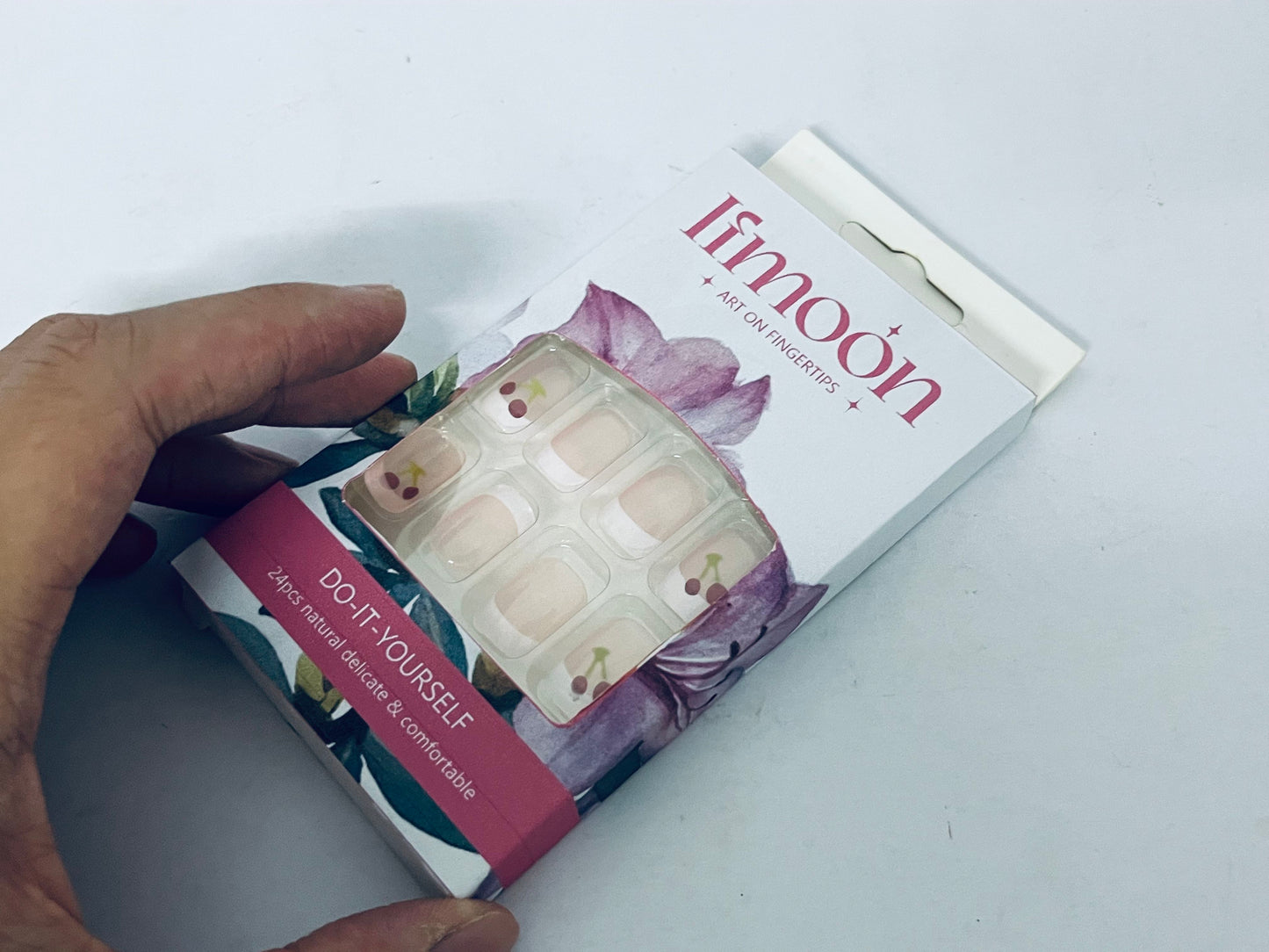 Ifmoon Cherry French False Nails 24pcs, Natural Delicate DIY Nail Art, Comfortable Wearable Nail Tips