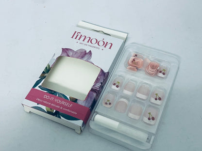 Ifmoon Cherry French False Nails 24pcs, Natural Delicate DIY Nail Art, Comfortable Wearable Nail Tips