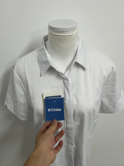 [IFrontier Shirts]-White Short-Sleeve Shirt - Versatile Essential for Office & Casual Wear