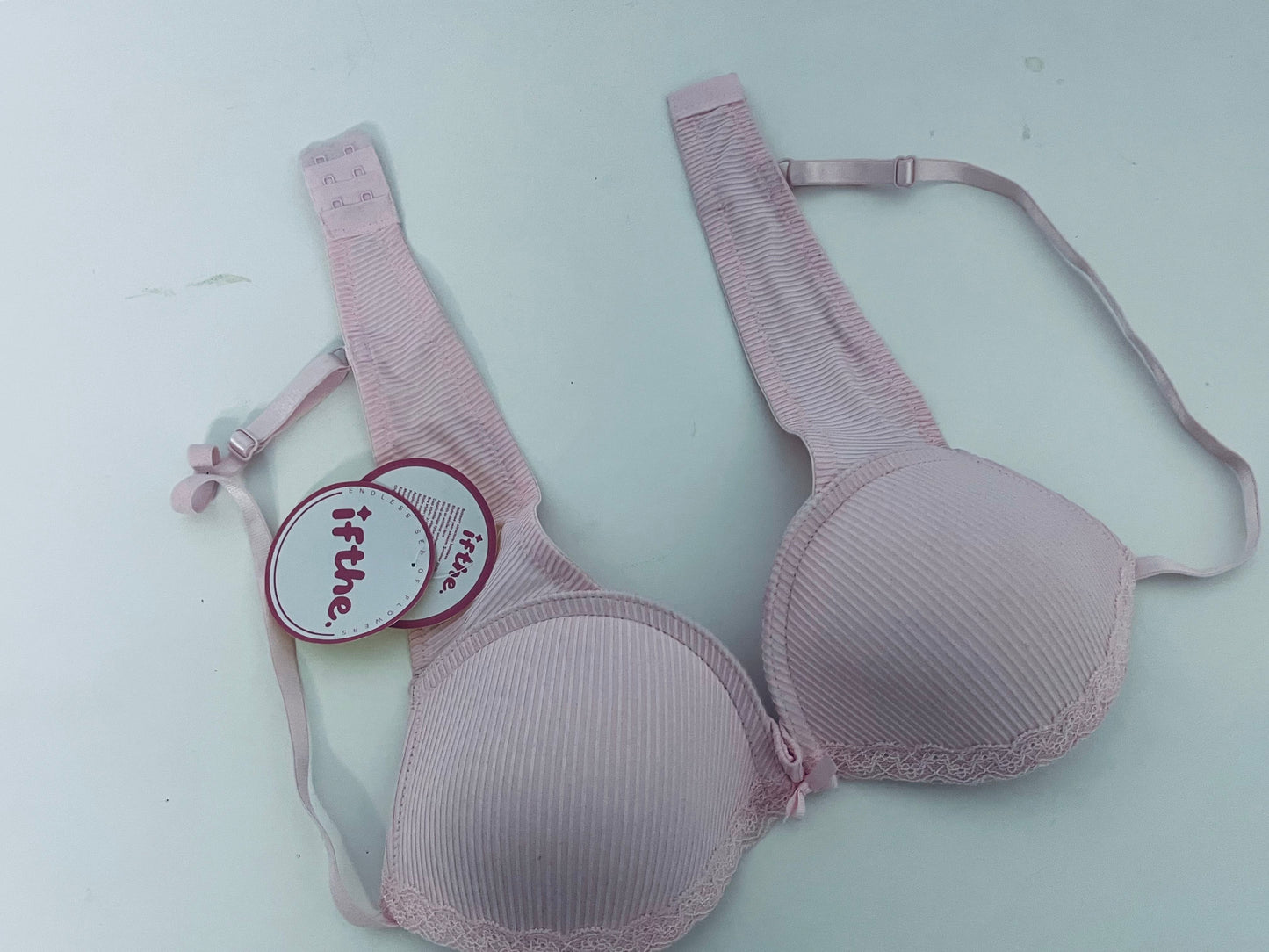 ifthe Pink Ribbed Lace-trimmed Bras - A Daily Underwear Choice for Comfort, Support, and Girlish Charm