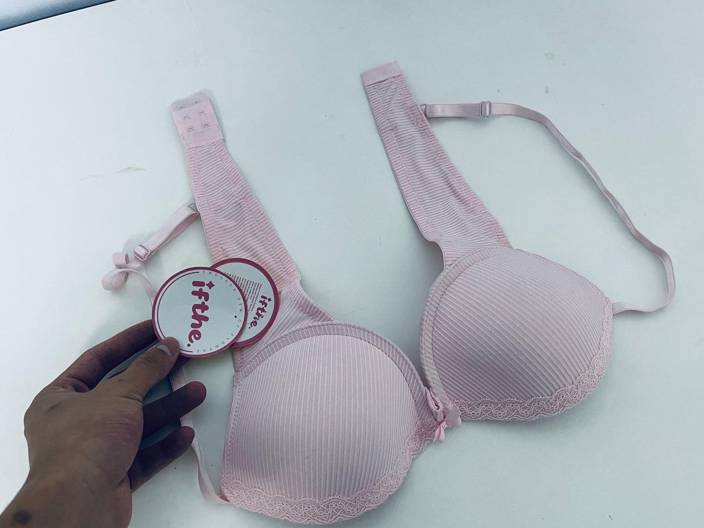 ifthe Pink Ribbed Lace-trimmed Bras - A Daily Underwear Choice for Comfort, Support, and Girlish Charm