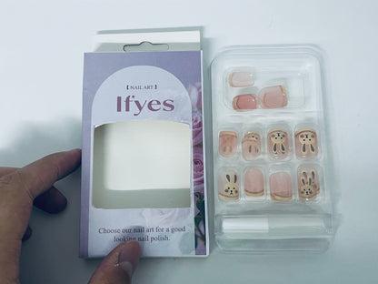 Ifyes Cute Rabbit Nail Art Stickers, Cartoon False Nails Set，Get Delicate & Cute Nails in Seconds with Adorable Rabbit Design