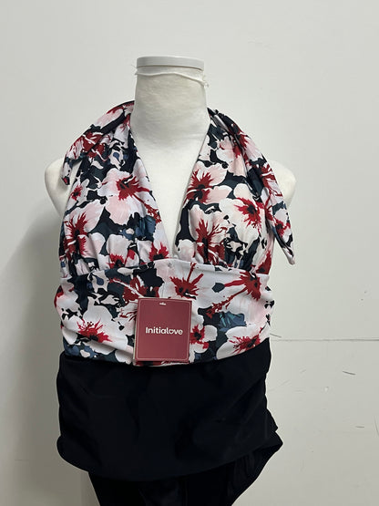 [Initialove Swimsuits]——Halter Neck Two-Piece Swimsuit - Ink Floral Print Tummy Control Swimwear