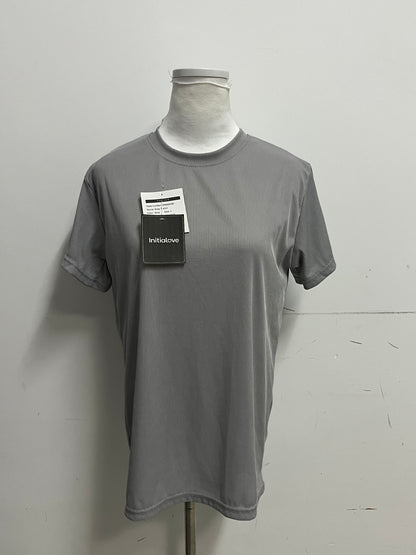 [Initialove Tee-shirts]-Textured Grey Short Sleeve - Loose-Fit Slimming Crew Neck Top