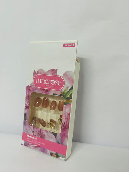 Innerose False nails  Press On Nails Short - Lamp-Curable Sparkly Almond Press On Nails with Glue for Women, Semi-Transparent Soft Gel Glue On Nails in 16 Sizes - 24 Stick On Nails Kit