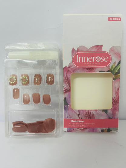 Innerose False nails  Press On Nails Short - Lamp-Curable Sparkly Almond Press On Nails with Glue for Women, Semi-Transparent Soft Gel Glue On Nails in 16 Sizes - 24 Stick On Nails Kit