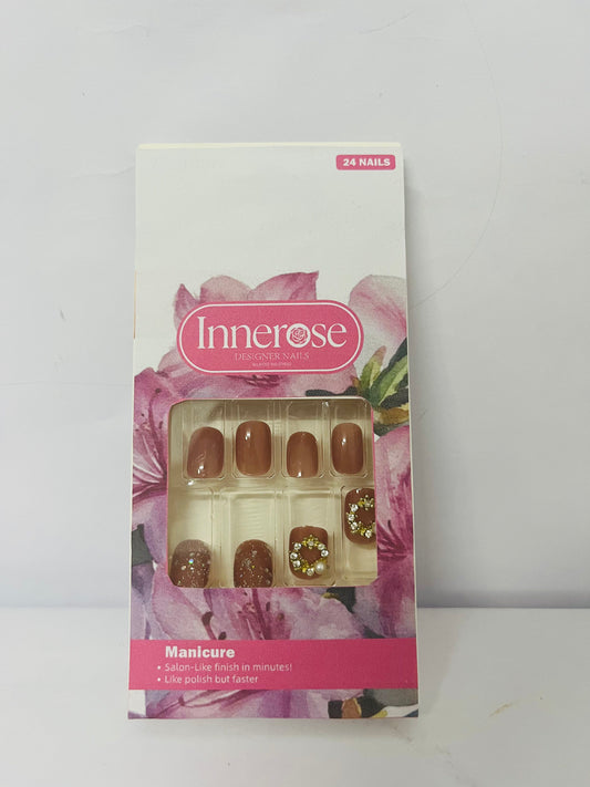 Innerose False nails  Press On Nails Short - Lamp-Curable Sparkly Almond Press On Nails with Glue for Women, Semi-Transparent Soft Gel Glue On Nails in 16 Sizes - 24 Stick On Nails Kit
