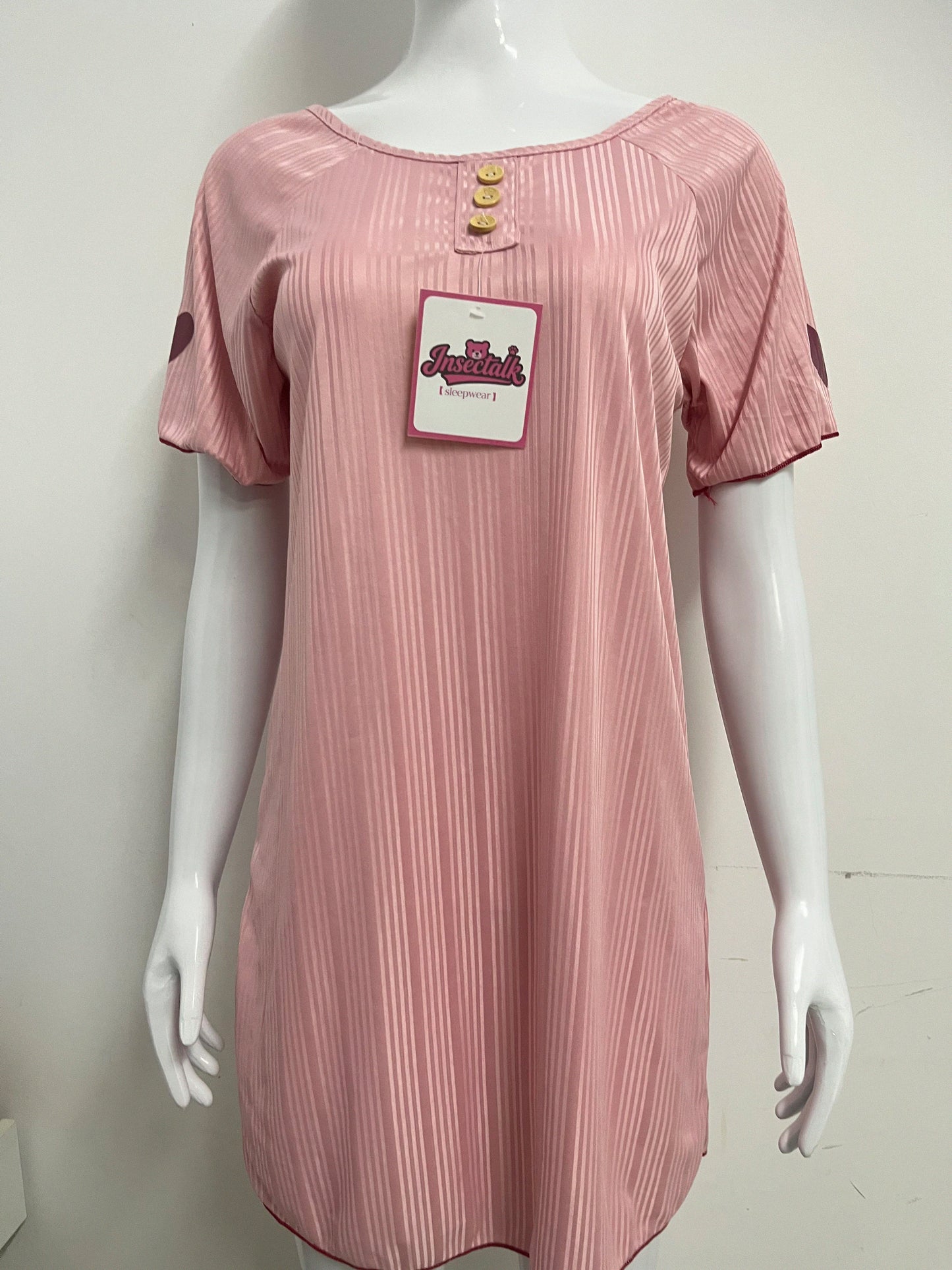 【Insectalk Pink Striped Sleep Dress】—— Soft, Stylish Comfort for Restful Nights