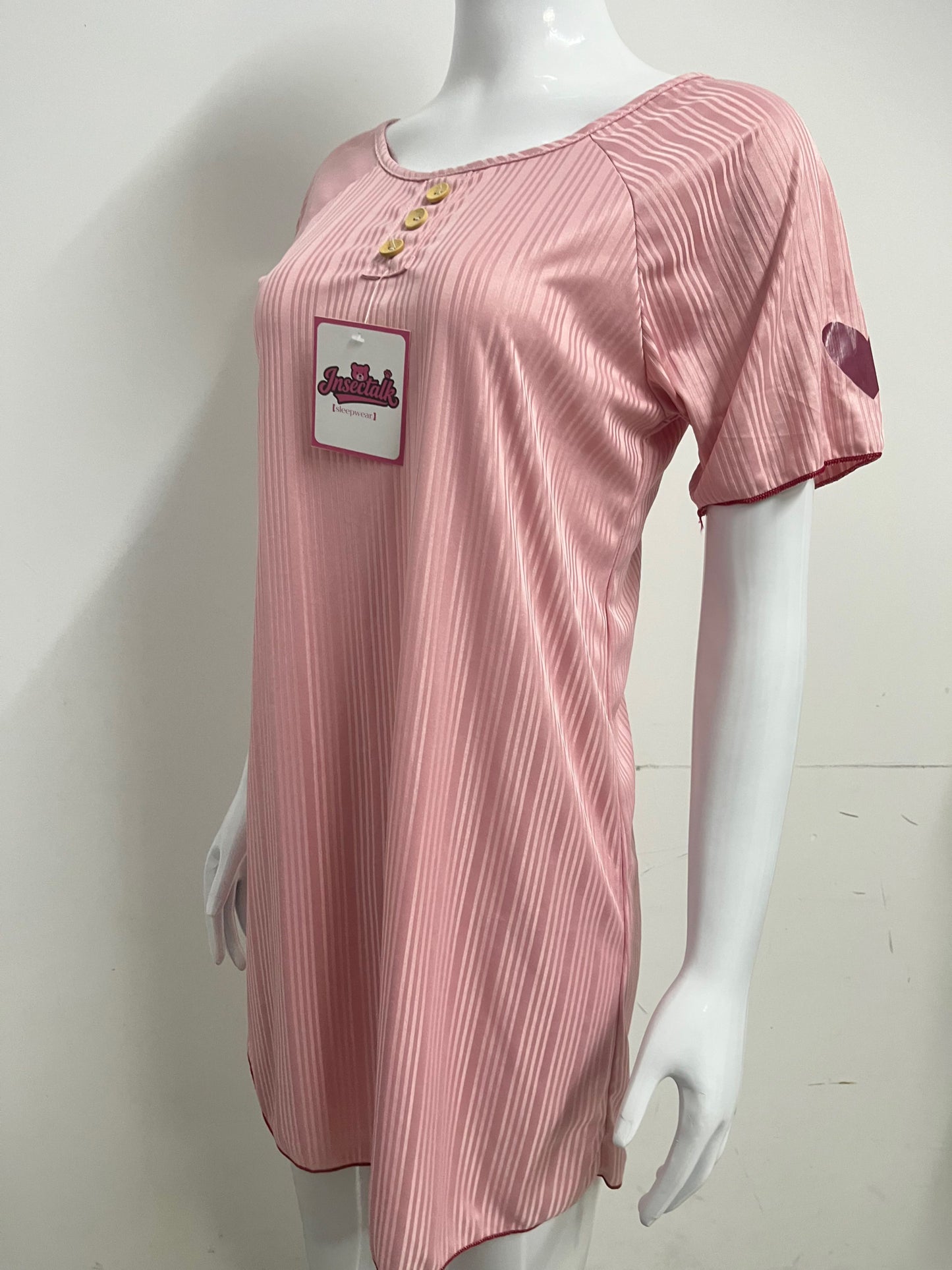 【Insectalk Pink Striped Sleep Dress】—— Soft, Stylish Comfort for Restful Nights
