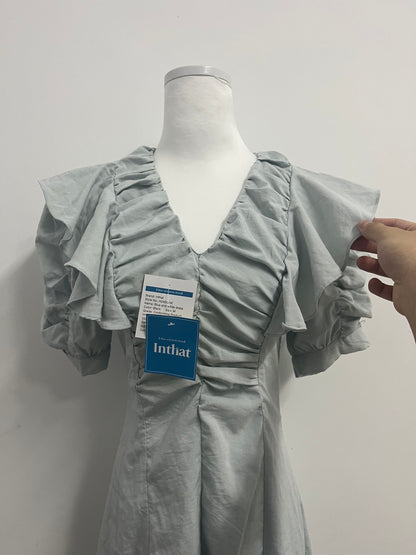 Inthat Women's Light Grey Ruffled V - Neck Dress