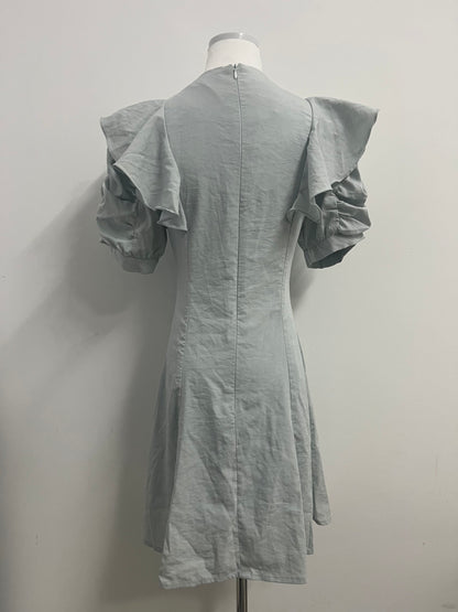 Inthat Women's Light Grey Ruffled V - Neck Dress