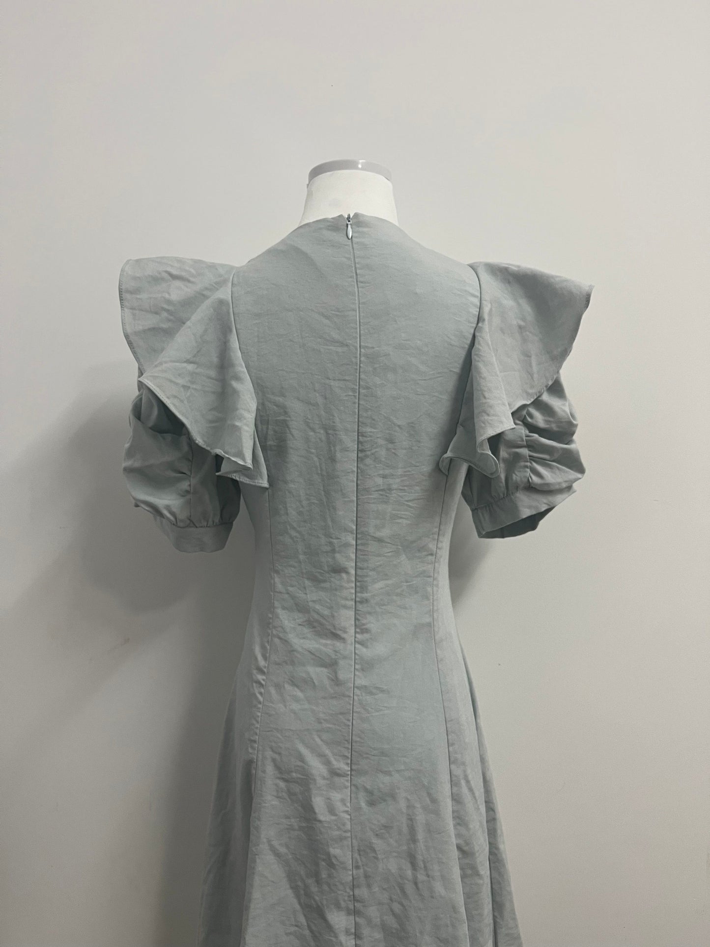 Inthat Women's Light Grey Ruffled V - Neck Dress