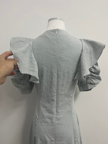 Inthat Women's Light Grey Ruffled V - Neck Dress