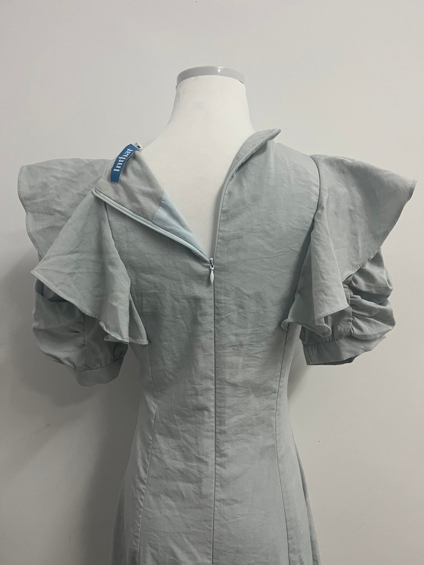 Inthat Women's Light Grey Ruffled V - Neck Dress