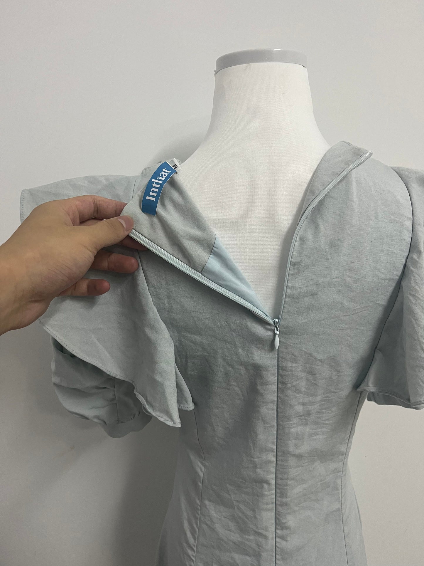 Inthat Women's Light Grey Ruffled V - Neck Dress