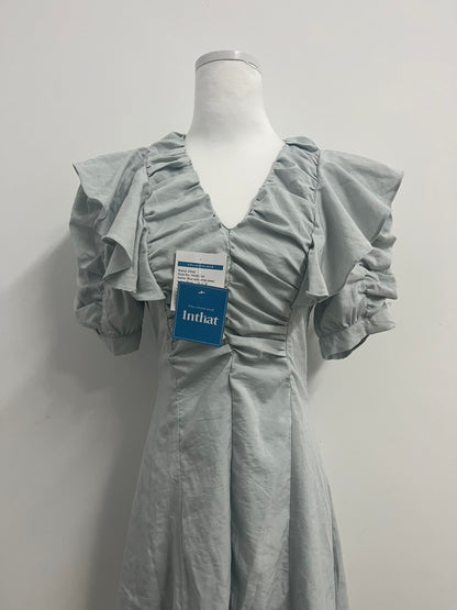 Inthat Women's Light Grey Ruffled V - Neck Dress