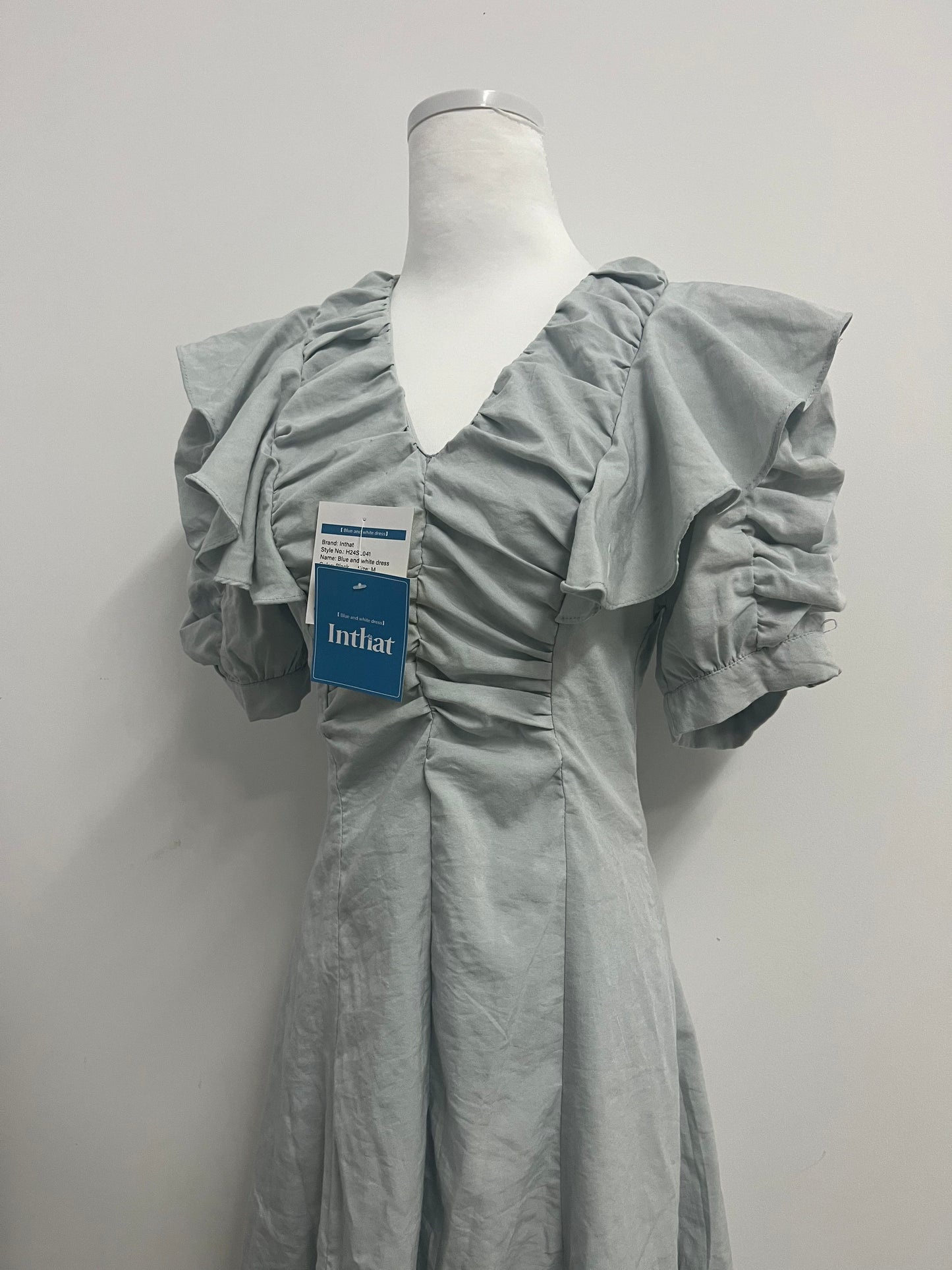 Inthat Women's Light Grey Ruffled V - Neck Dress