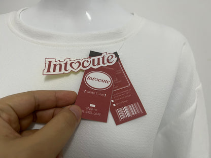 「Intocute T-shirts」——Loose Textured White T-Shirt - Minimalist Versatile Top