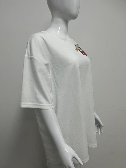 「Intocute T-shirts」——Loose Textured White T-Shirt - Minimalist Versatile Top