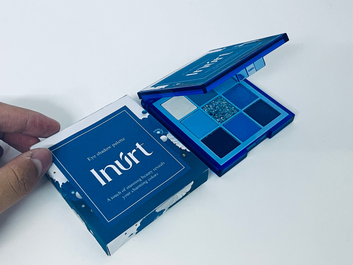 Inurt 9-Color Blue Eyeshadow Palette, Matte Pearl Glitter Textures, Perfect for Cool & Glam Eye Looks