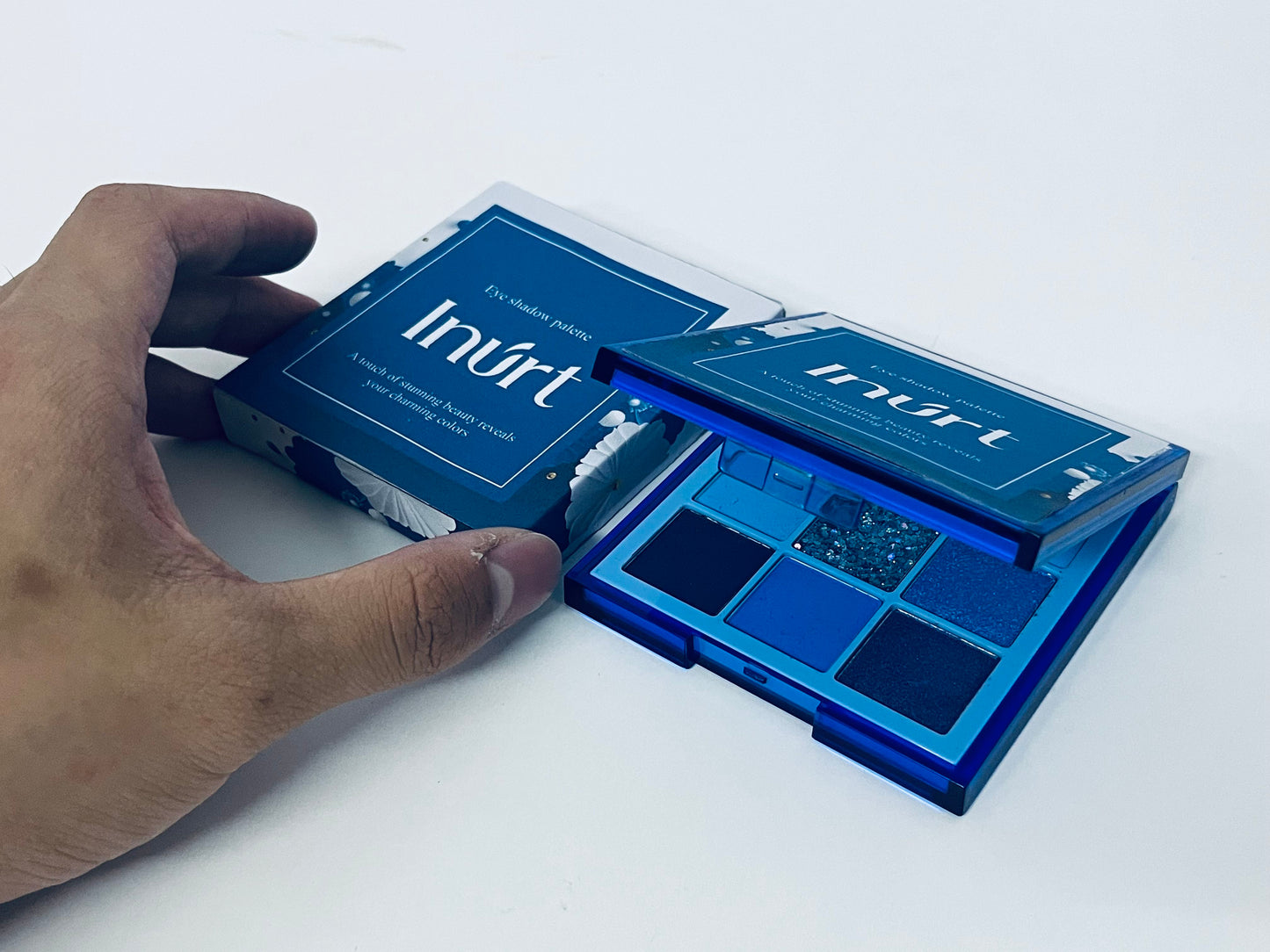 Inurt 9-Color Blue Eyeshadow Palette, Matte Pearl Glitter Textures, Perfect for Cool & Glam Eye Looks