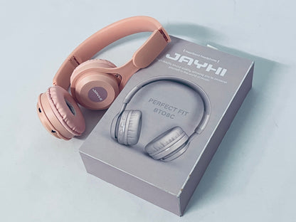 JAYHI Kids Headphones Wireless 60H, Foldable On Ear Headphone with MIC, Volume Limiter 85dB/94dB Wireless & Wired Headphones, Over-Ear Headphone for Kid Adult School Online Class Travel, Pink