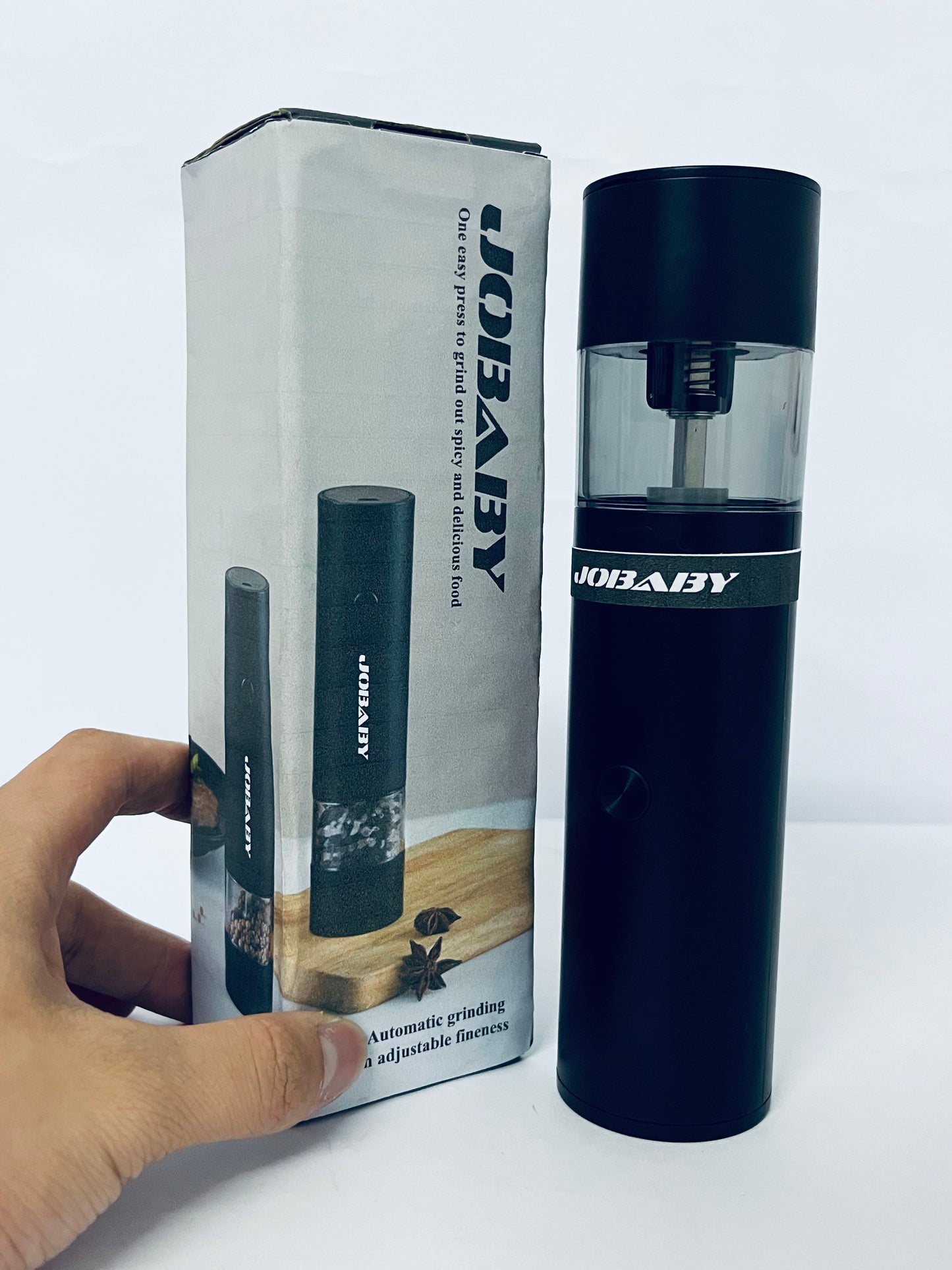 JOBABY Electric Salt and Pepper Grinder Set, Rechargeable Automatic Pepper Mill Grinder with LED Light, Adjustable Coarseness shakers, One-Hand Operation for Kitchen