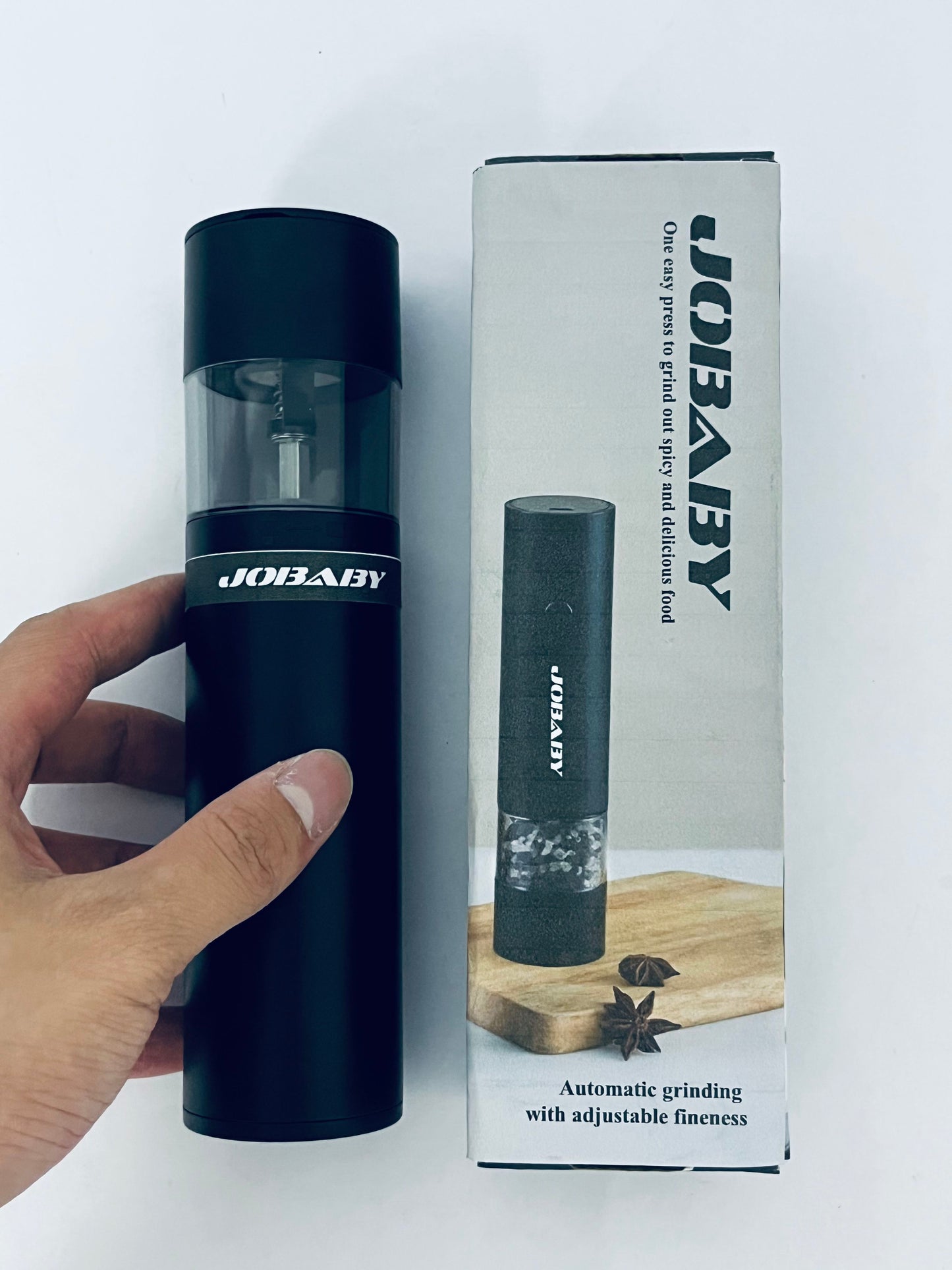 JOBABY Electric Salt and Pepper Grinder Set, Rechargeable Automatic Pepper Mill Grinder with LED Light, Adjustable Coarseness shakers, One-Hand Operation for Kitchen