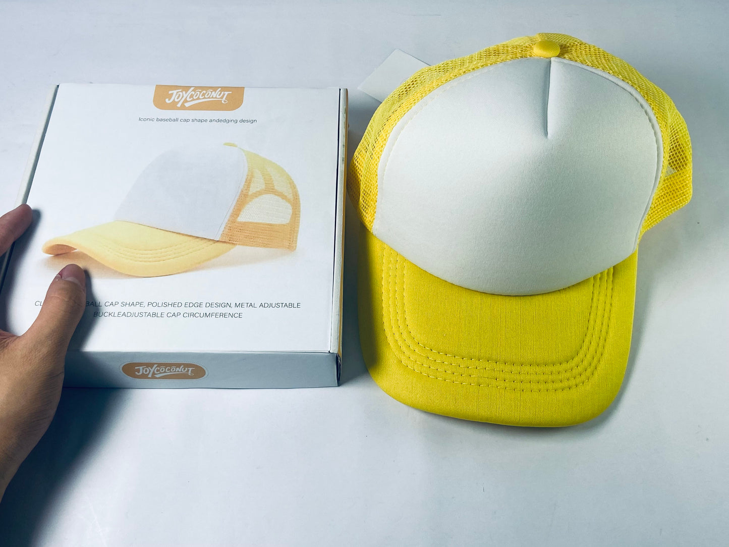 JOYCOCONUT Hats Generic Vintage Retro Style Throwback 80's Novelty Blank Neon Mesh Trucker Snapback Hat Cap (White/Neon Sunshine Yellow)
