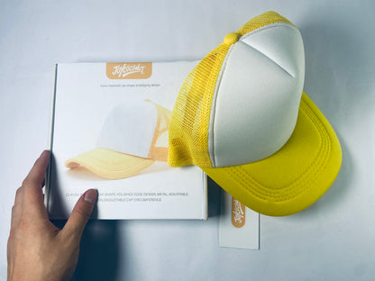 JOYCOCONUT Hats Generic Vintage Retro Style Throwback 80's Novelty Blank Neon Mesh Trucker Snapback Hat Cap (White/Neon Sunshine Yellow)