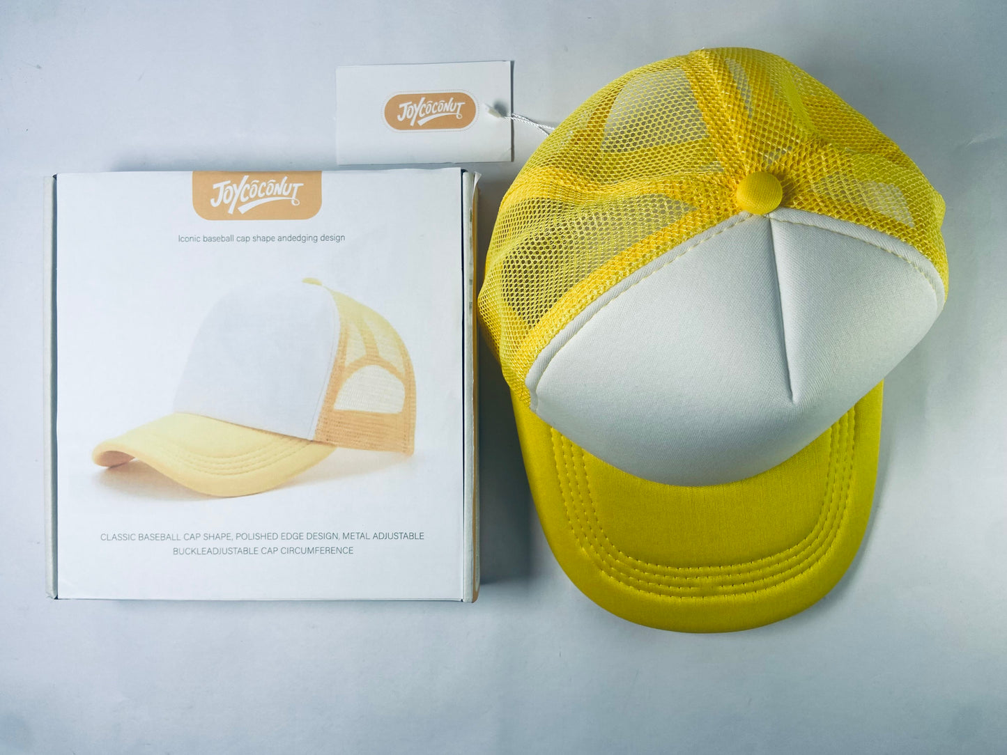 JOYCOCONUT Hats Generic Vintage Retro Style Throwback 80's Novelty Blank Neon Mesh Trucker Snapback Hat Cap (White/Neon Sunshine Yellow)