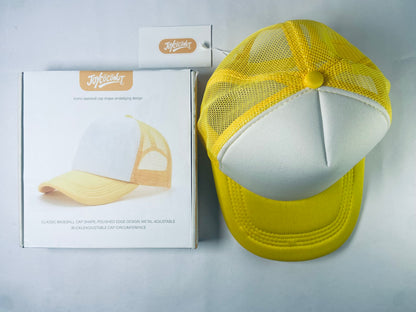 JOYCOCONUT Hats Generic Vintage Retro Style Throwback 80's Novelty Blank Neon Mesh Trucker Snapback Hat Cap (White/Neon Sunshine Yellow)