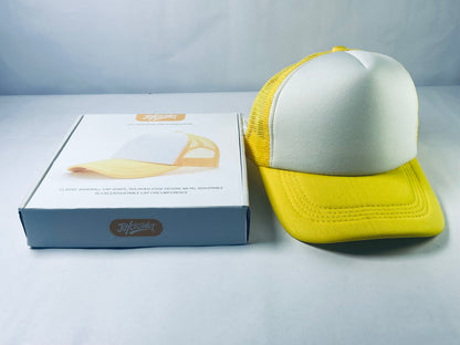 JOYCOCONUT Hats Generic Vintage Retro Style Throwback 80's Novelty Blank Neon Mesh Trucker Snapback Hat Cap (White/Neon Sunshine Yellow)