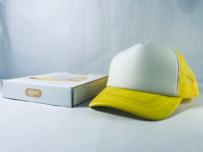 JOYCOCONUT Hats Generic Vintage Retro Style Throwback 80's Novelty Blank Neon Mesh Trucker Snapback Hat Cap (White/Neon Sunshine Yellow)