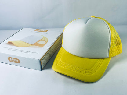 JOYCOCONUT Hats Generic Vintage Retro Style Throwback 80's Novelty Blank Neon Mesh Trucker Snapback Hat Cap (White/Neon Sunshine Yellow)