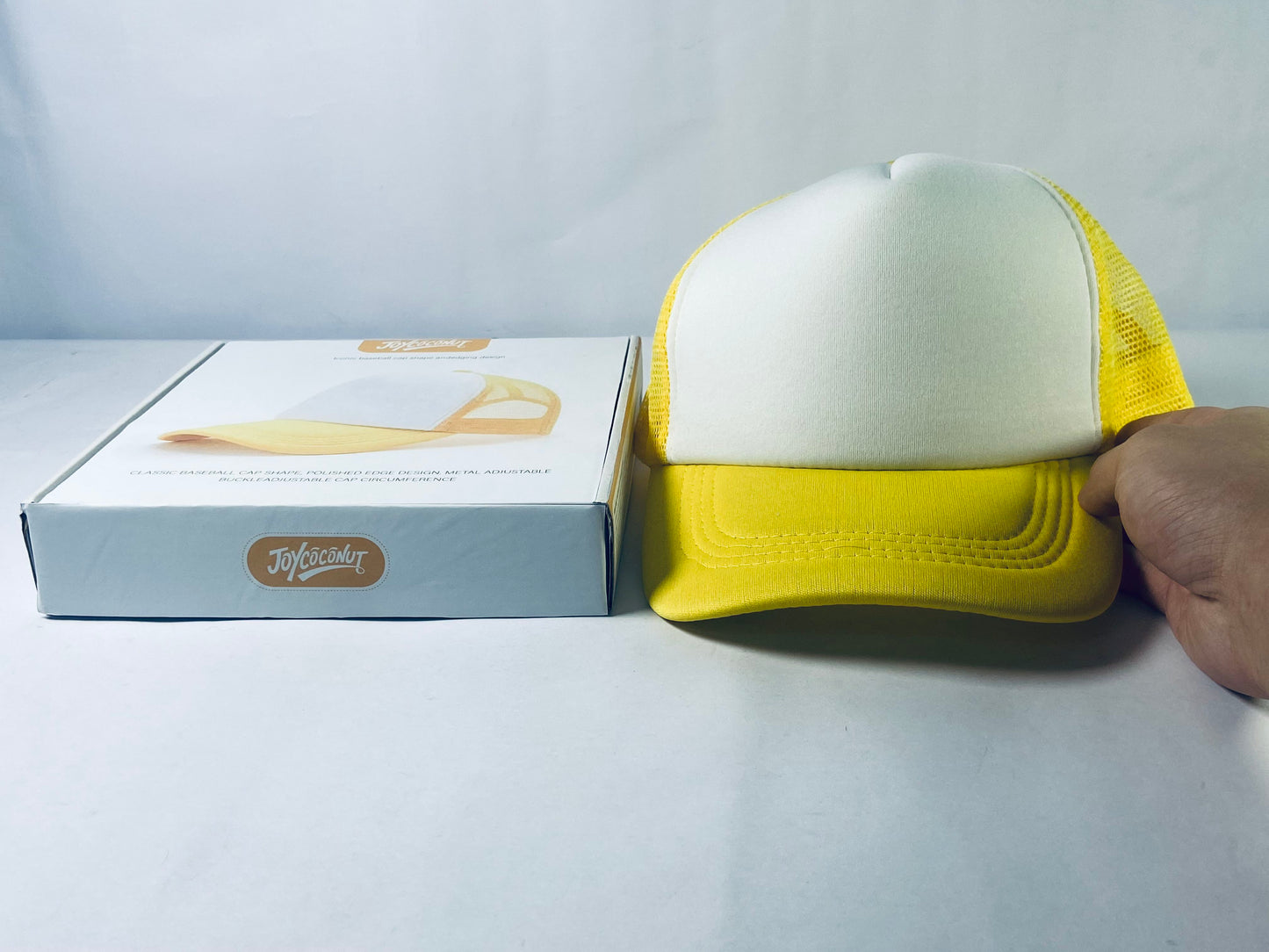 JOYCOCONUT Hats Generic Vintage Retro Style Throwback 80's Novelty Blank Neon Mesh Trucker Snapback Hat Cap (White/Neon Sunshine Yellow)