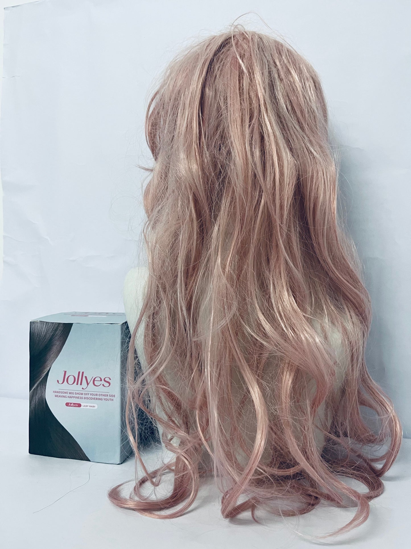 Jollyes Women Girls long Curly Synthetic Wig with Bangs Lovely Pink