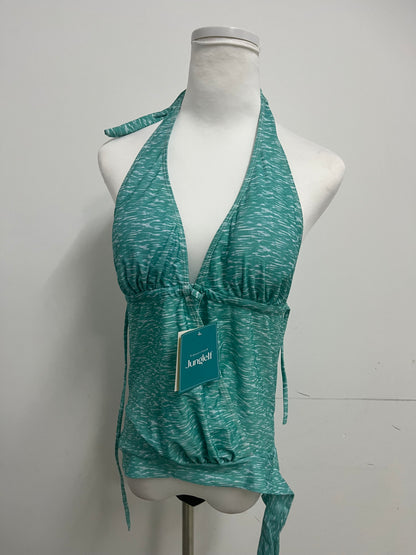 Junglelf Light Green Textured Halter Deep V 100% Cotton Swimsuit for Women, Sexy Open Back with Ties Fashion Swimwear