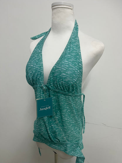 Junglelf Light Green Textured Halter Deep V 100% Cotton Swimsuit for Women, Sexy Open Back with Ties Fashion Swimwear
