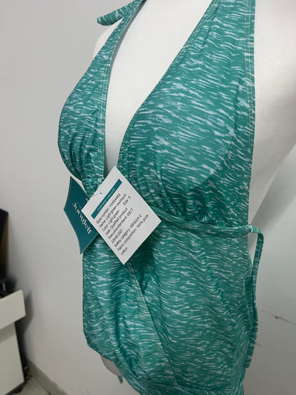Junglelf Light Green Textured Halter Deep V 100% Cotton Swimsuit for Women, Sexy Open Back with Ties Fashion Swimwear