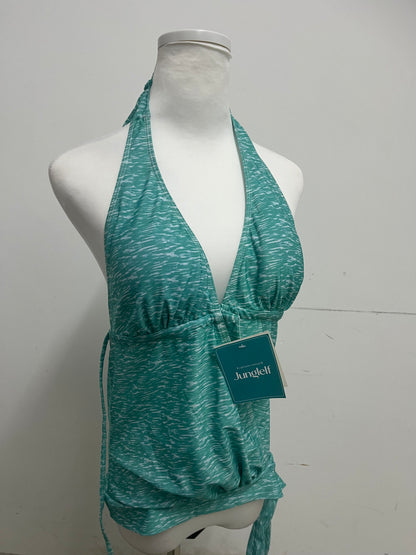 Junglelf Light Green Textured Halter Deep V 100% Cotton Swimsuit for Women, Sexy Open Back with Ties Fashion Swimwear