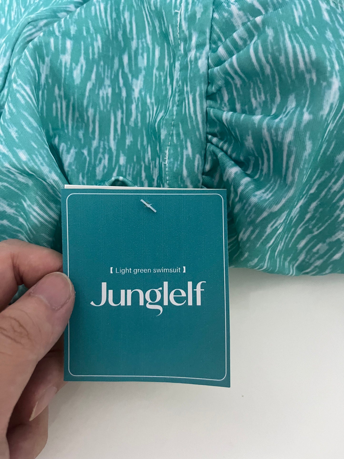 Junglelf Light Green Textured Halter Deep V 100% Cotton Swimsuit for Women, Sexy Open Back with Ties Fashion Swimwear