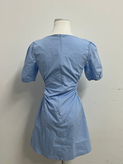 Justiger French Square Neck Puff Sleeve Cutout Waist Dress