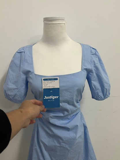Justiger French Square Neck Puff Sleeve Cutout Waist Dress