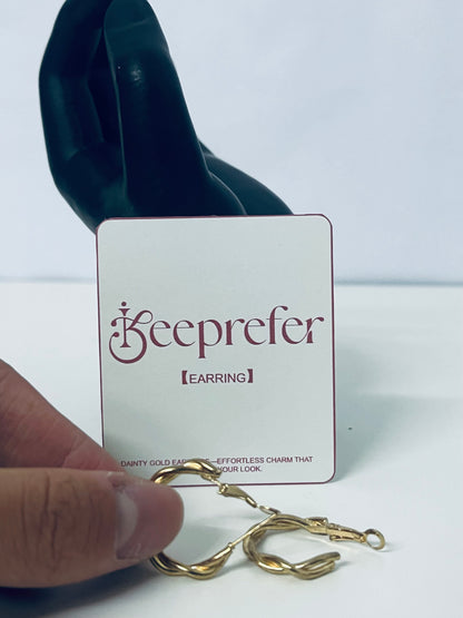 【Keeprefer Twisted Gold-Tone Hoop Earrings】—— Dainty Charm to Elevate Your Daily Style