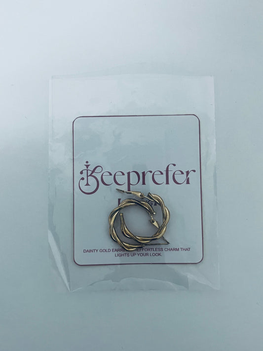 【Keeprefer Twisted Gold-Tone Hoop Earrings】—— Dainty Charm to Elevate Your Daily Style