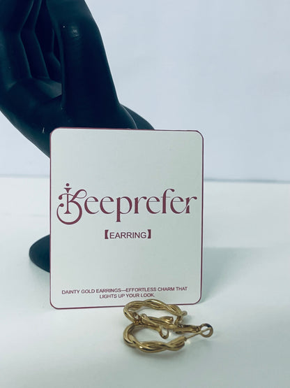 【Keeprefer Twisted Gold-Tone Hoop Earrings】—— Dainty Charm to Elevate Your Daily Style
