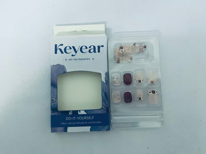 Keyear 24PCS DIY Press on Nails, Natural Delicate & Comfortable Fake Nails with Floral & Elegant Dark Design for Daily & Party Wear
