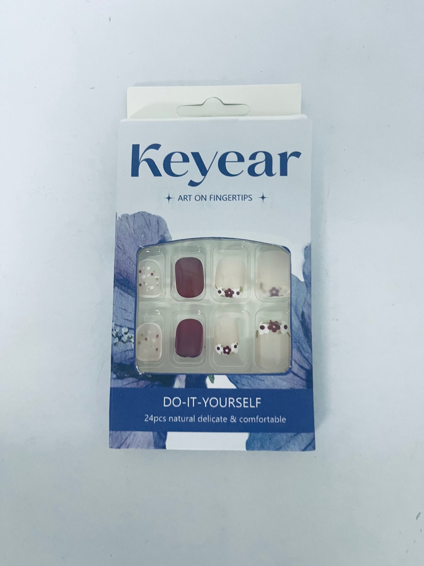 Keyear 24PCS DIY Press on Nails, Natural Delicate & Comfortable Fake Nails with Floral & Elegant Dark Design for Daily & Party Wear